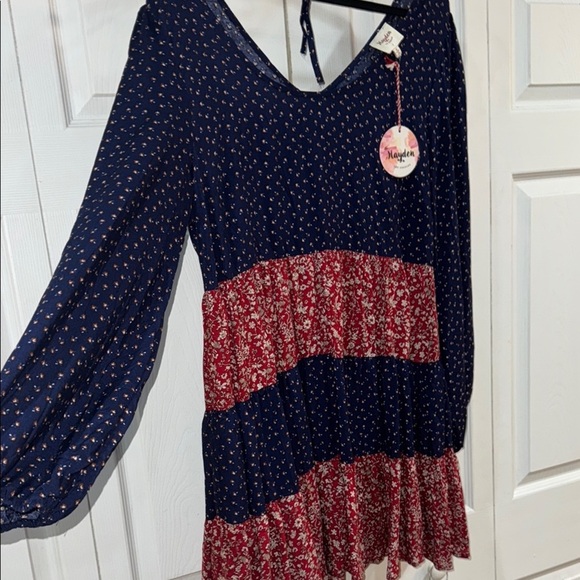Hayden Los Angeles boho swing floral Navy and Red Dress - Picture 5 of 6